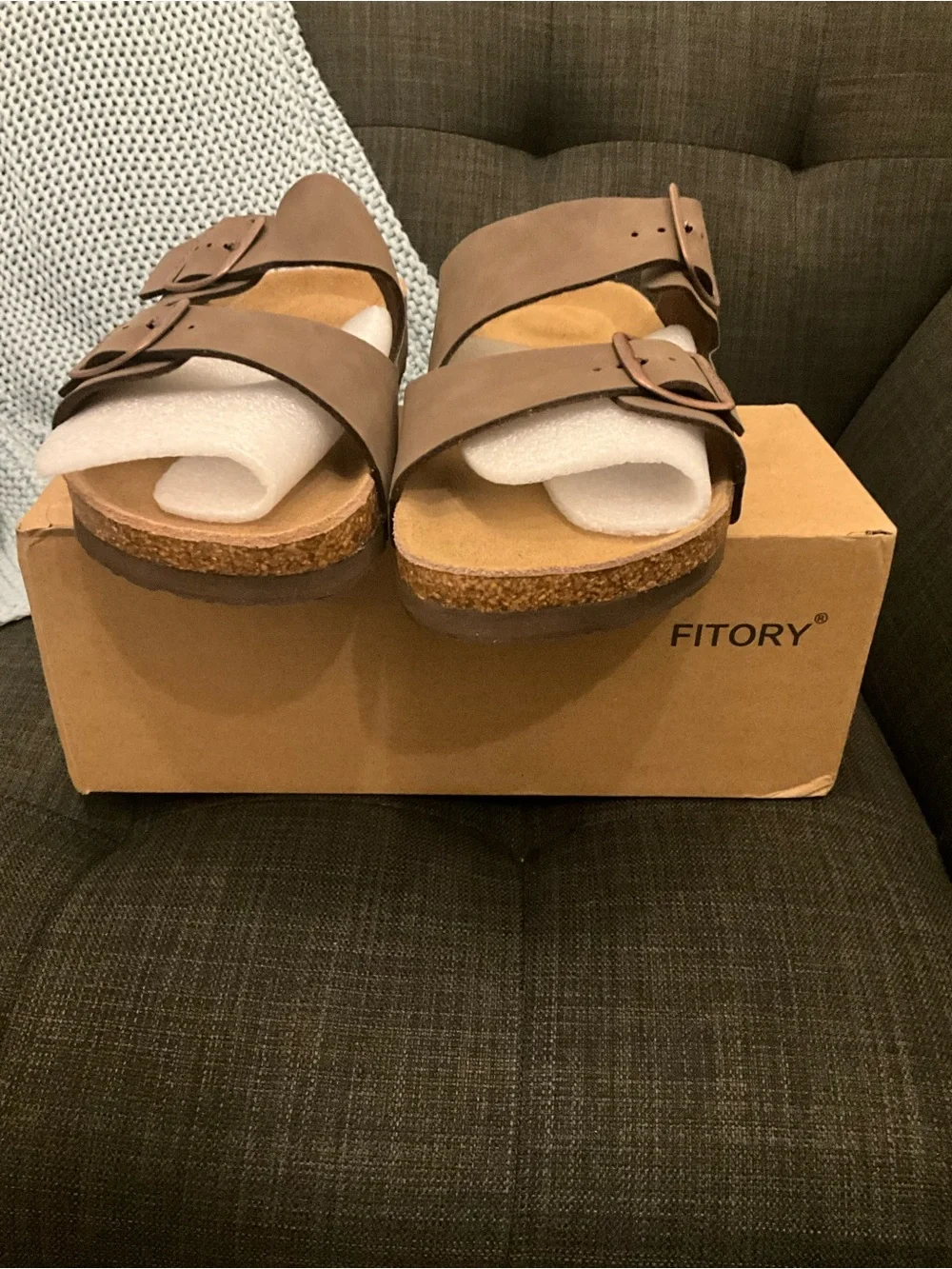Fitory Balance Men’s Sandals Arch Support Slides with Adjustable Buckle Straps